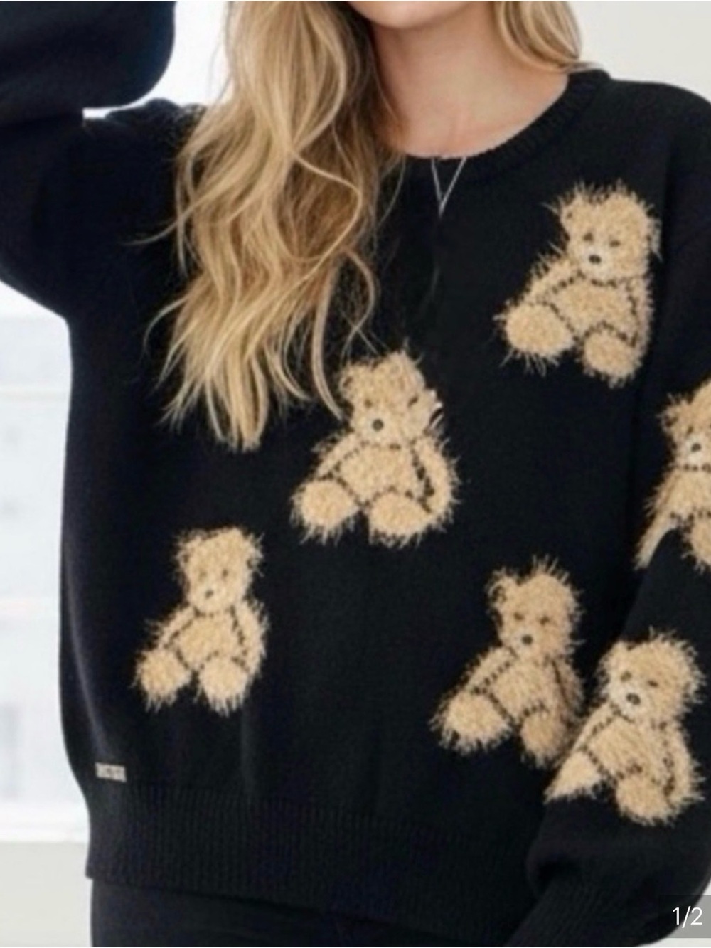 Simply Southern Black Teddy Pattern Crewneck Sweater - Picture 2 of 2